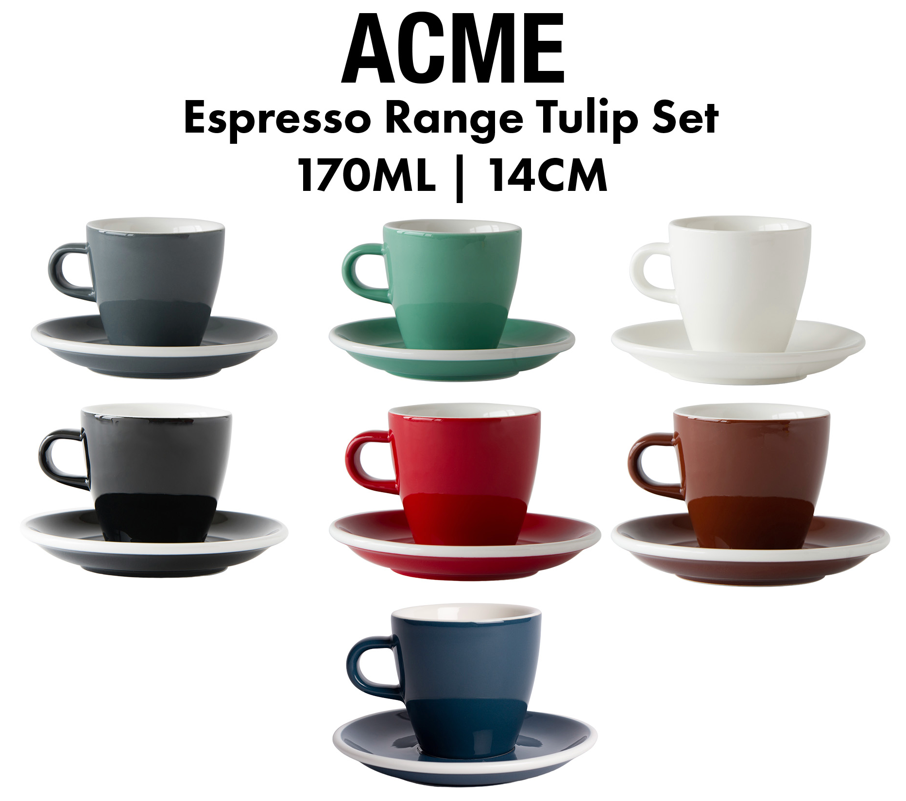 ACME Espresso Range Medium Tulip Cup 170ml and Saucer 14cm Set