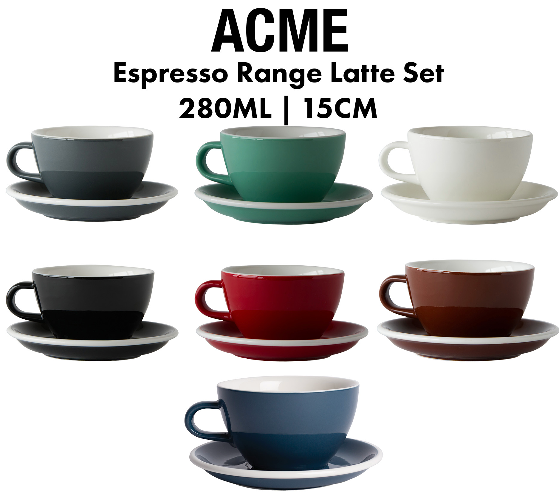 ACME Espresso Range Latte Cup 280ml and Saucer 15cm Set